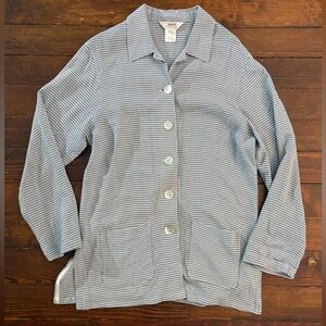 Talbots blue white checked long sleeve lightweight coat abalone button size S